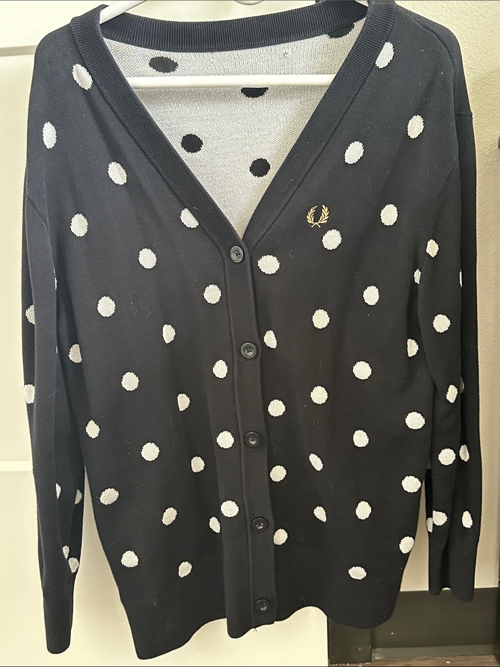 Fred Perry Black and White Polka Dot Button-Front Cardigan
